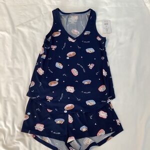 JOYSPUN: 2 piece navy blue dog print sleeveless shirt shorts pajama set  XS